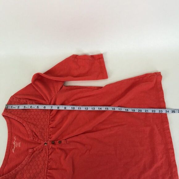 Eddie Bauer Split Neck Knit Top Women’s Size Small Orange 3/4 Sleeves Stretch - Picture 9 of 13